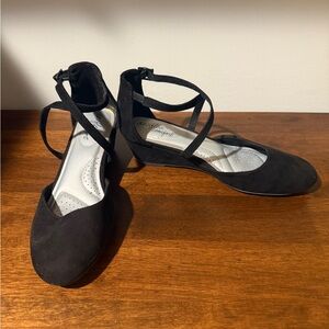 Black Women's Cross Strap Ballet Wedge